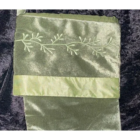 Christmas Stocking Tone on Tone Greens Floral Leaves Embroidery on Cuff - Picture 2 of 5